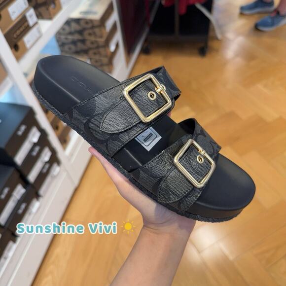 NEW COACH Allanah Slide Sandal In Signature Canvas Women's Black CK412 us 9 - Picture 1 of 10